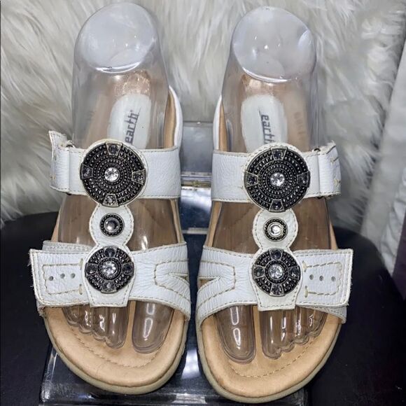 Earth Papaya White Leather Slide Sandals Size 6.5B - Picture 2 of 8